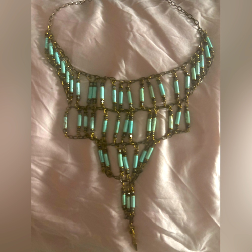 Vanessa Mooney Blue and Gold Necklace with Geometric Elegance